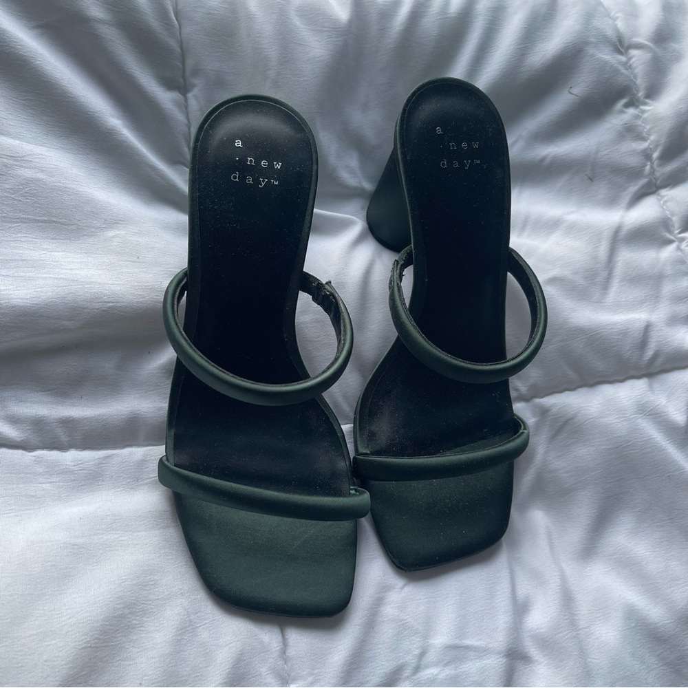 a new day Dark Green Strappy Block Heel Sandals